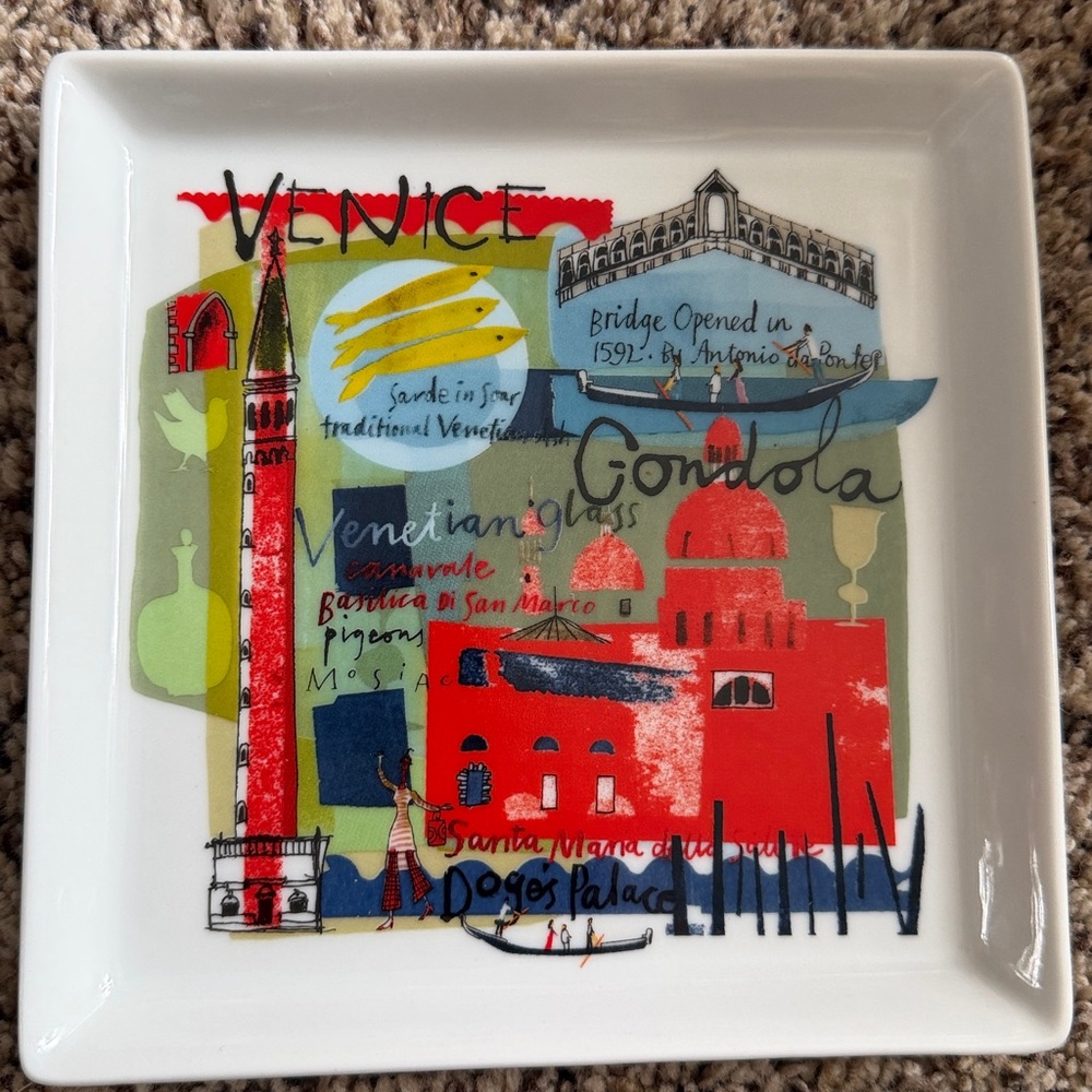 Crate&Barrel Travel Plates Set City Scenes Square Appetizer Plates Set of 6 - Picture 3 of 11